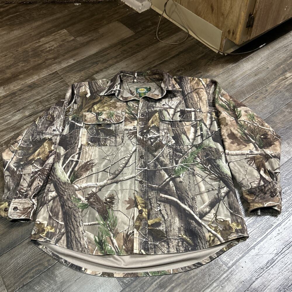 Vintage Cabelas Camo Button Shirt Light Green Size L Hunting